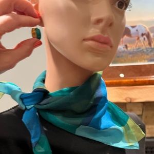 Vintage scarf Italian and turquoise green enamel earrings circa 1980. Bundled